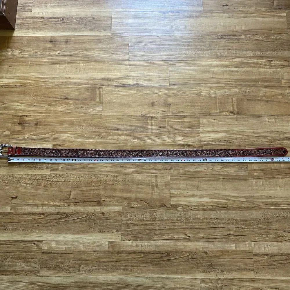 American Darling 44 Red Floral Hand Tooled Leather Belt Western Unisex USA Rodeo